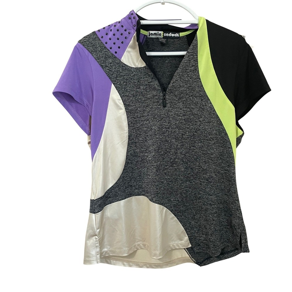 Jamie Sadock Womens Size L Wearable Art Golf Top 1/4 Zip Short Sleeve Colorful‎